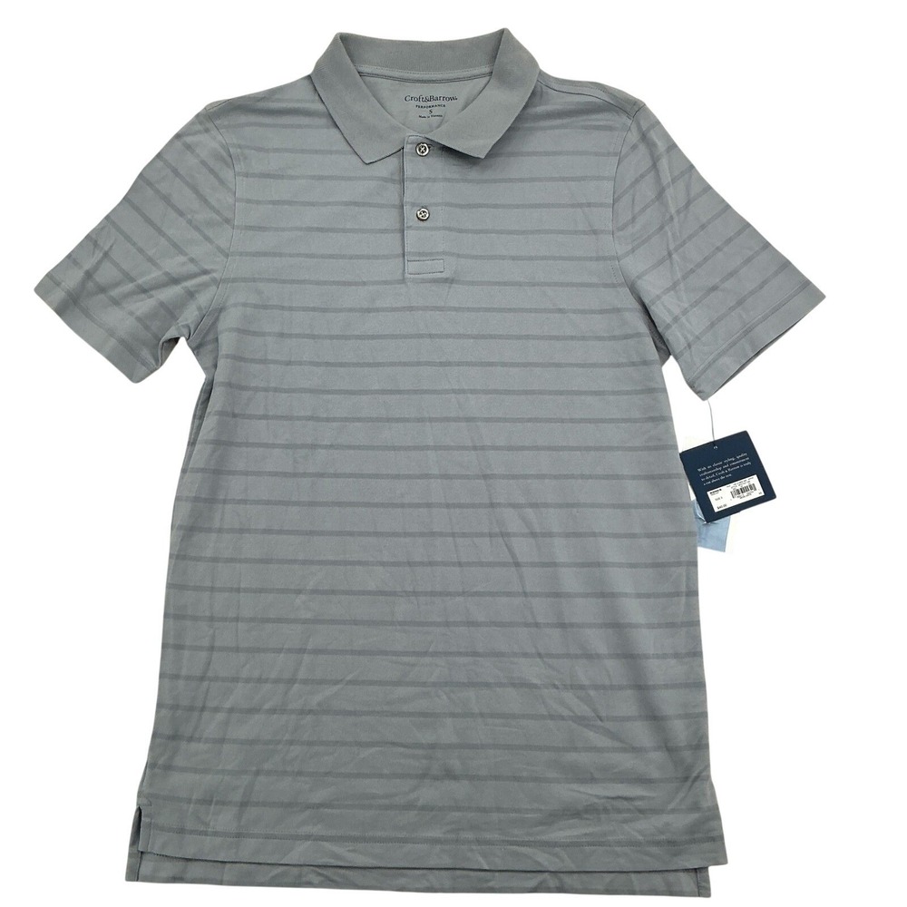 Croft & Barrow Performance Polo Mens S Gray Striped Tailored Fit Sporty Preppy